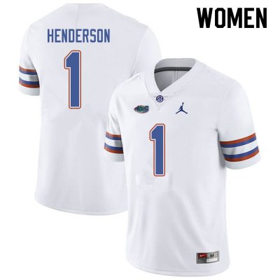 Women's Florida Gators #1 CJ Henderson NCAA Jordan Brand White Authentic Stitched College Football Jersey MGE1762GP